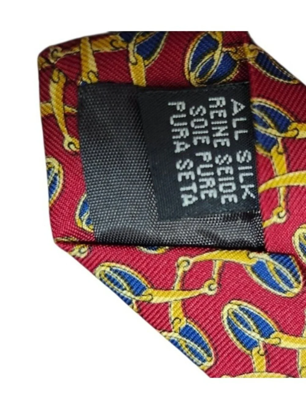 Burberrys of London Vintage 100% Silk Tie Red Gold Blue Equestrian Made England